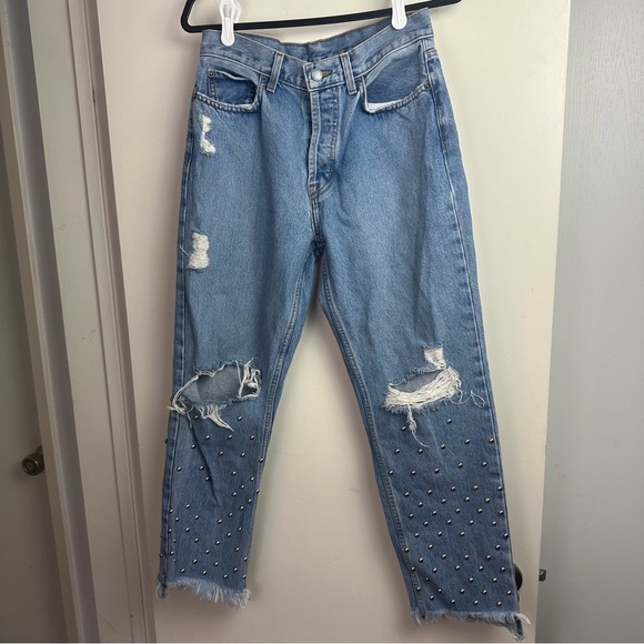 Carmar Emelia Sydney Distressed Knee Studded Raw Hem Button Fly HiRise Jeans 29 - Picture 5 of 16